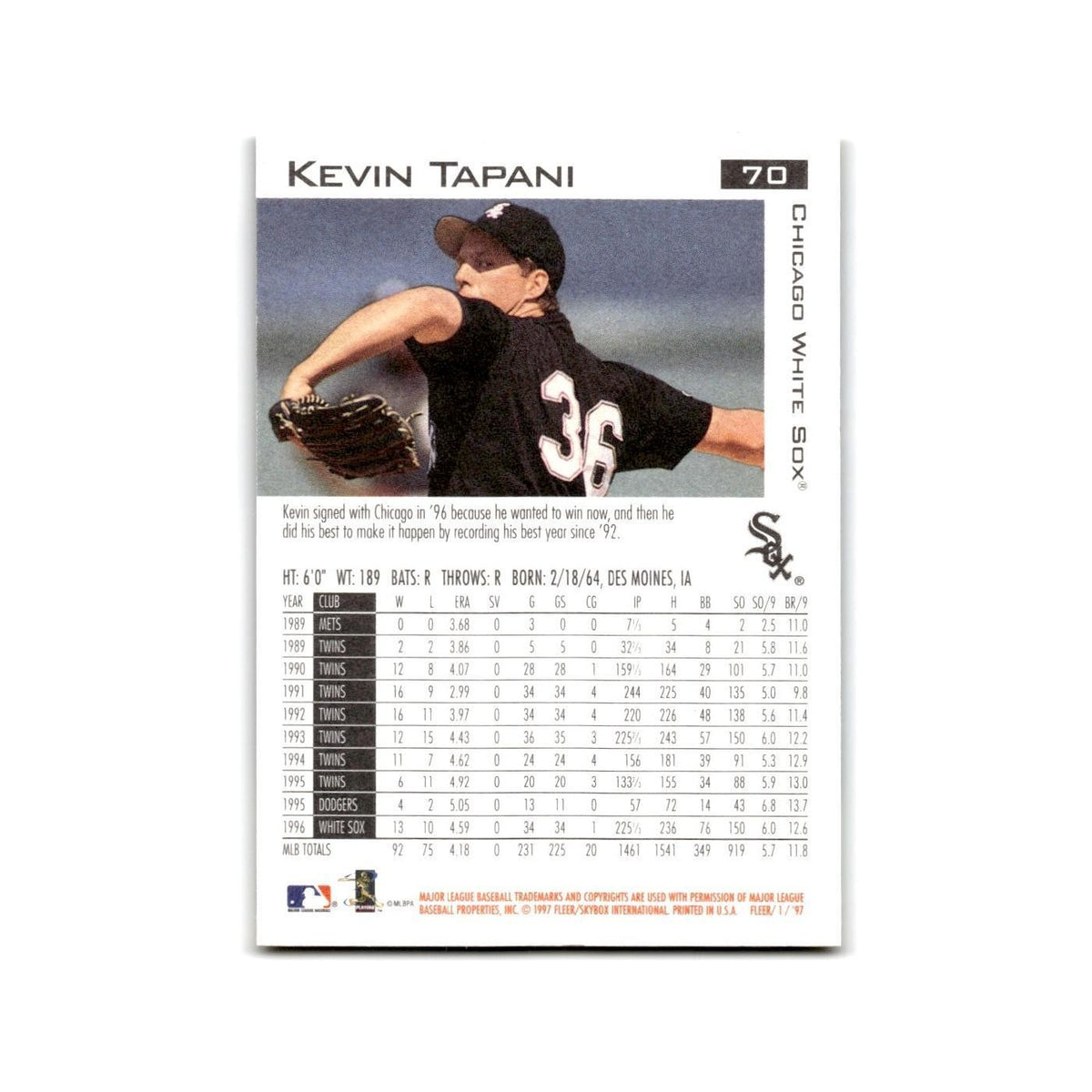 Kevin Tapani 1997 Fleer #70 Chicago White Sox Baseball Card NM