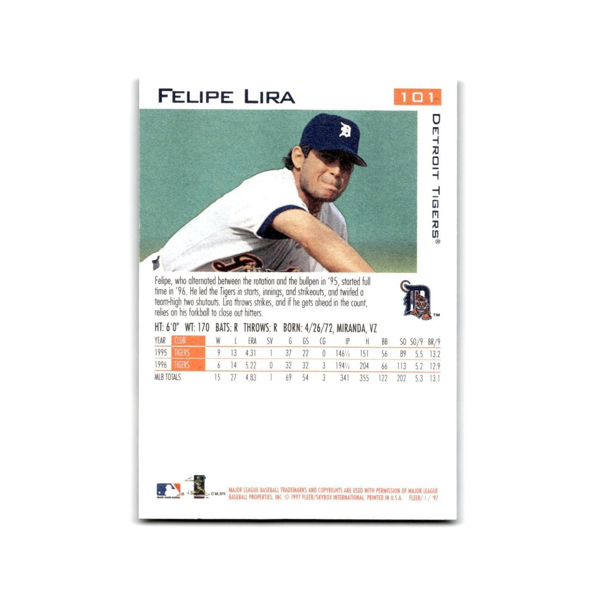 Felipe Lira 1997 Fleer #101 Detroit Tigers Baseball Card NM