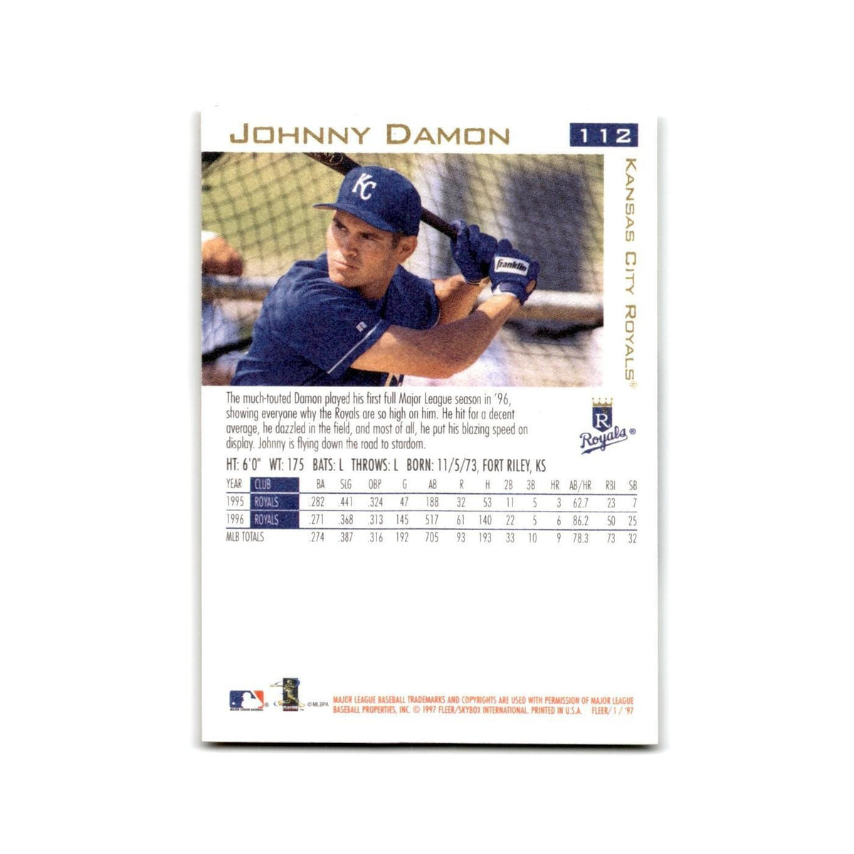 Johnny Damon 1997 Fleer #112 Kansas City Royals Baseball Card NM