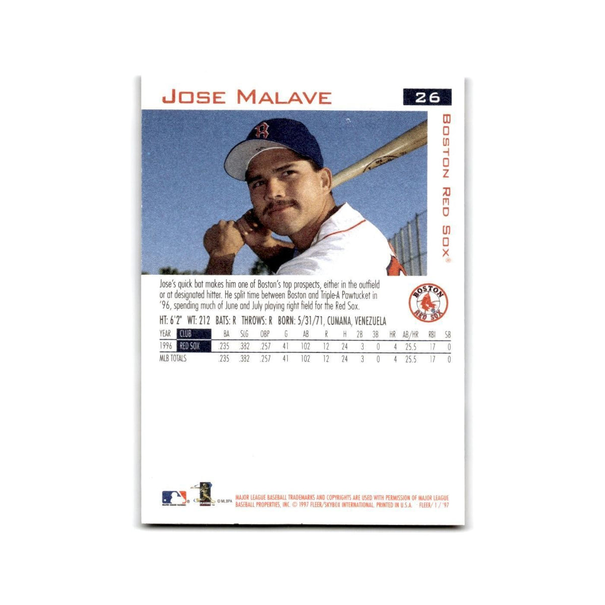 Jose Malave 1997 Fleer #26 Boston Red Sox NM