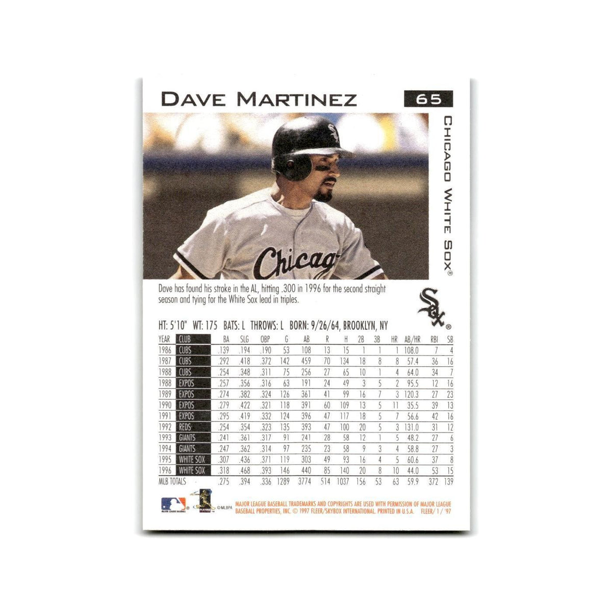Dave Martinez 1997 Fleer #65 Chicago White Sox Baseball Card NM