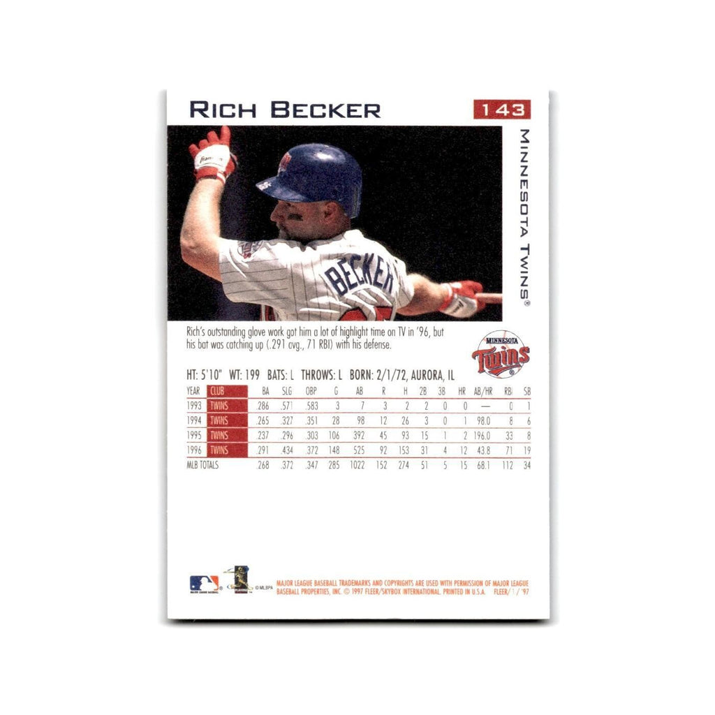 Rich Becker 1997 Fleer #143 Minnesota Twins Baseball Card NM