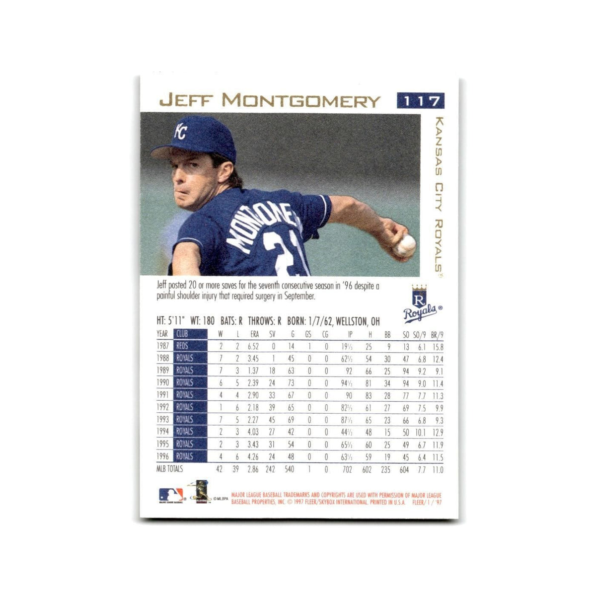 Jeff Montgomery 1997 Fleer #117 Kansas City Royals Baseball Card NM