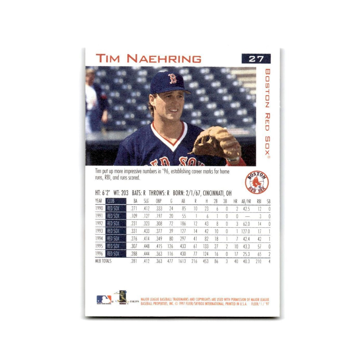 Tim Naehring 1997 Fleer #27 Boston Red Sox Baseball Card NM
