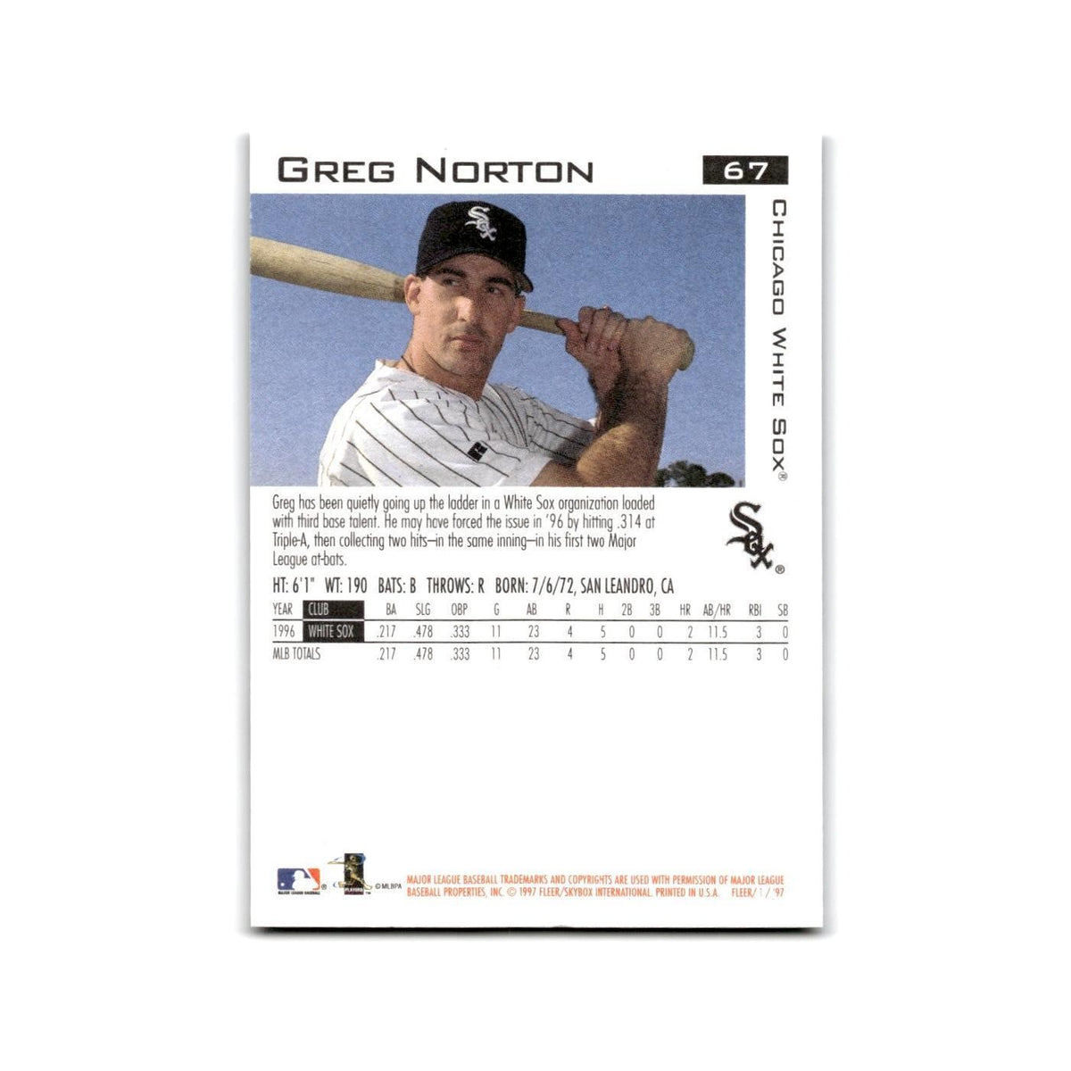 Greg Norton 1997 Fleer #67 Chicago White Sox Baseball Card NM
