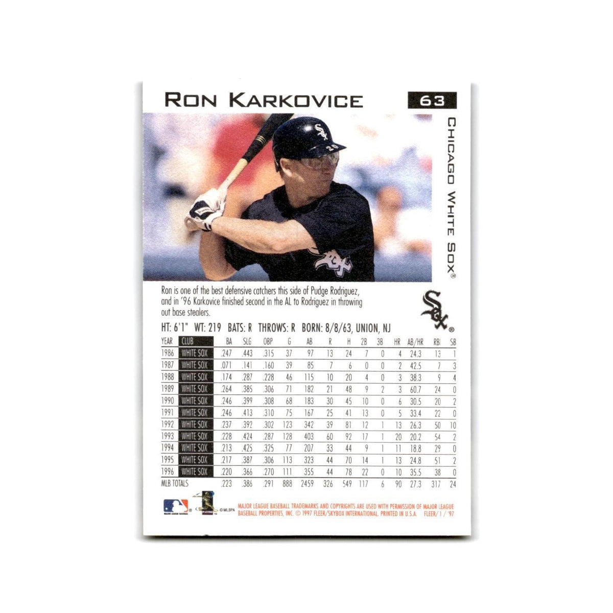 Ron Karkovice 1997 Fleer #63 Chicago White Sox Baseball Card NM