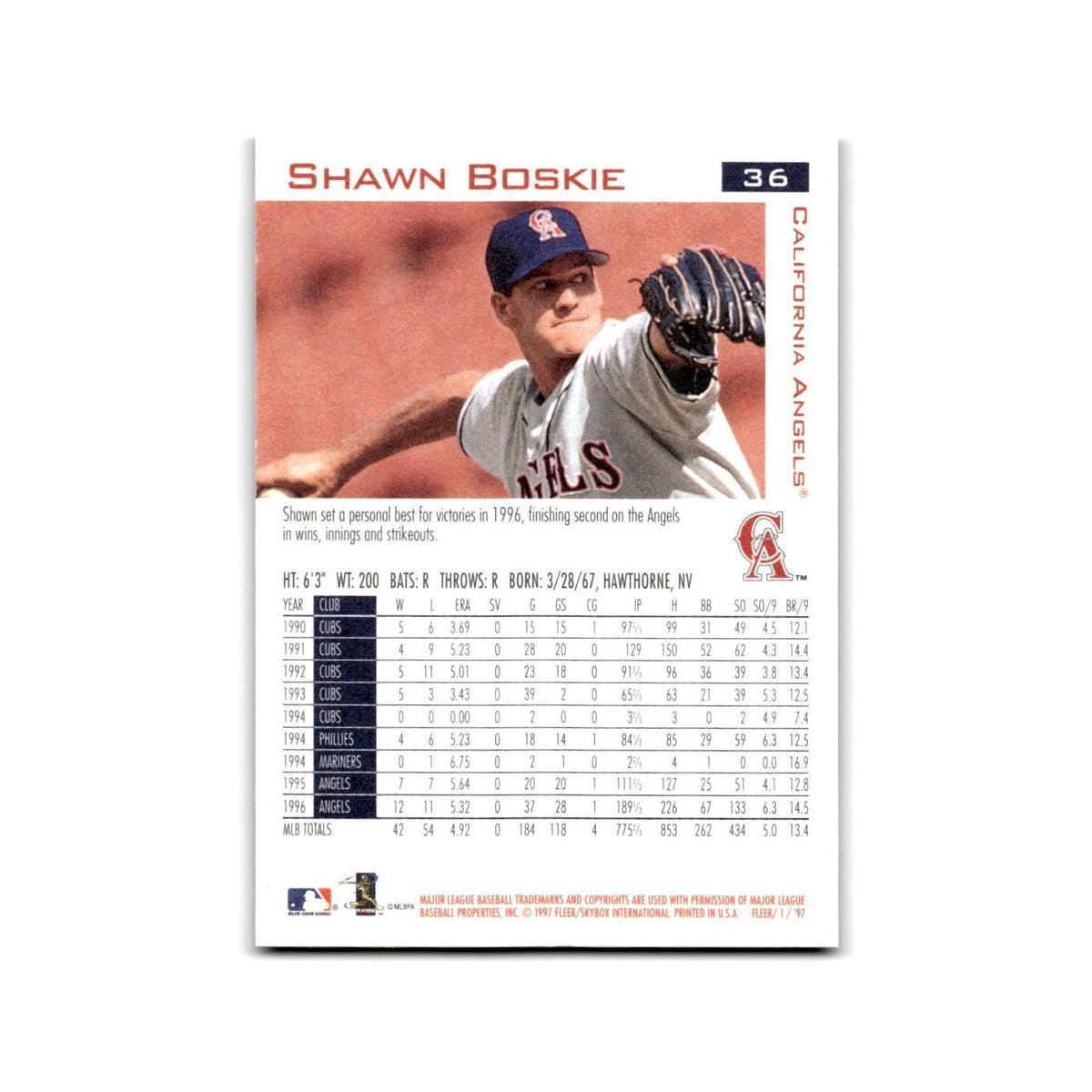 Shawn Boskie 1997 Fleer #36 California Angels Baseball Card NM