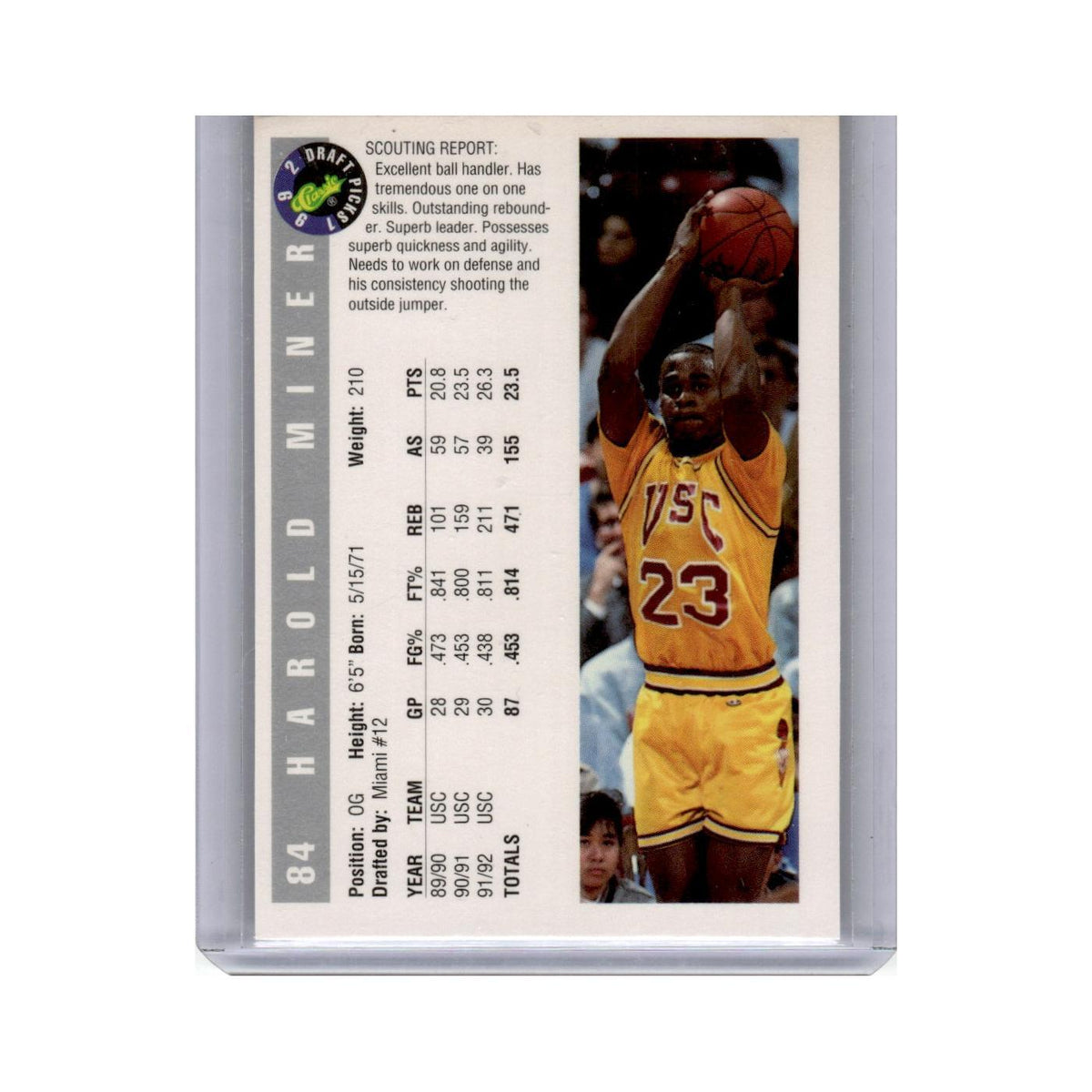 1992 Classic Draft Picks Harold Miner #84