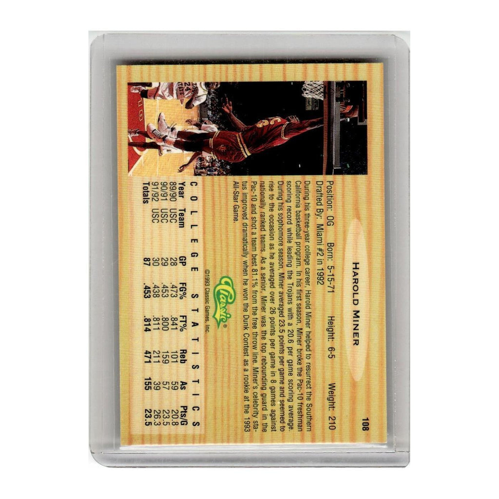 1992 Classic Draft Picks Harold Miner USC Trojans/Miami Heat #108