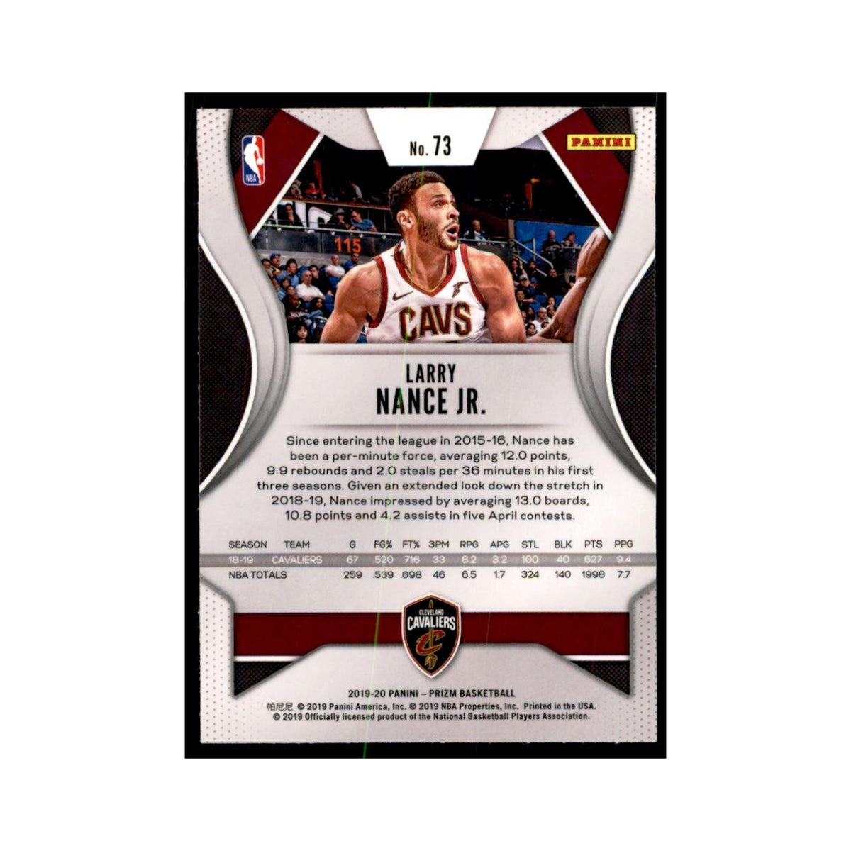 2019 Panini Prizm Larry Nance Jr. Basketball Cards #73