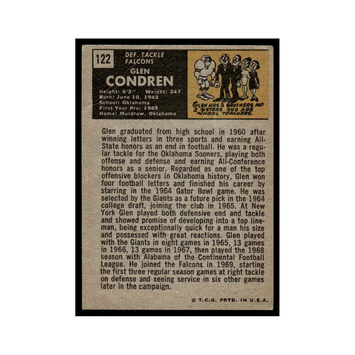 1971 Topps (Damaged) Glen Condren RC Falcons #122