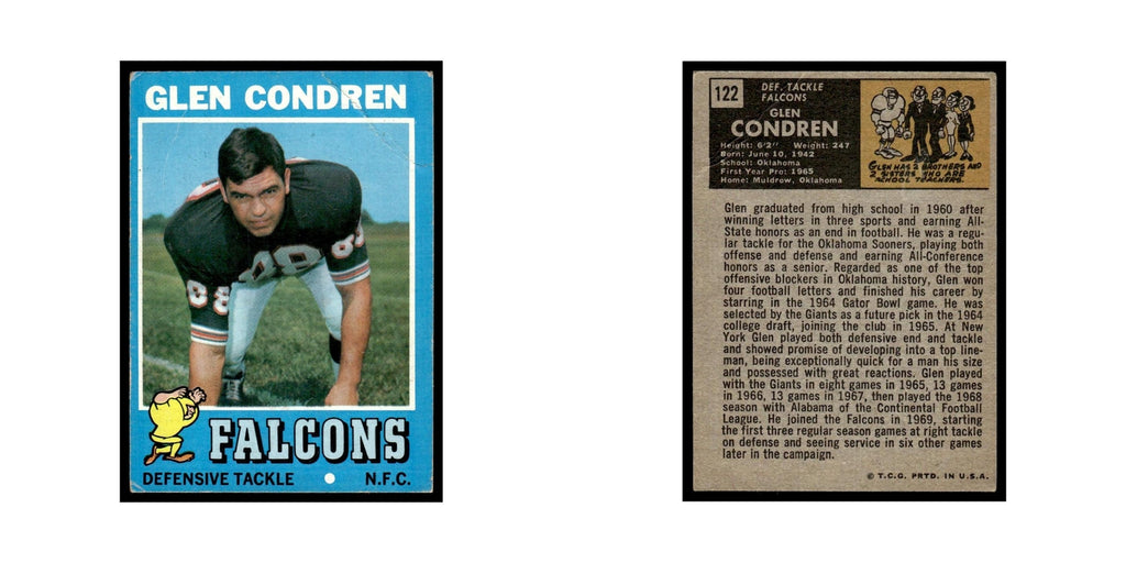 1971 Topps (Damaged) Glen Condren RC Falcons #122