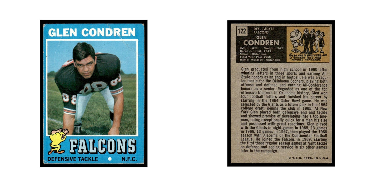 1971 Topps (Damaged) Glen Condren RC Falcons #122