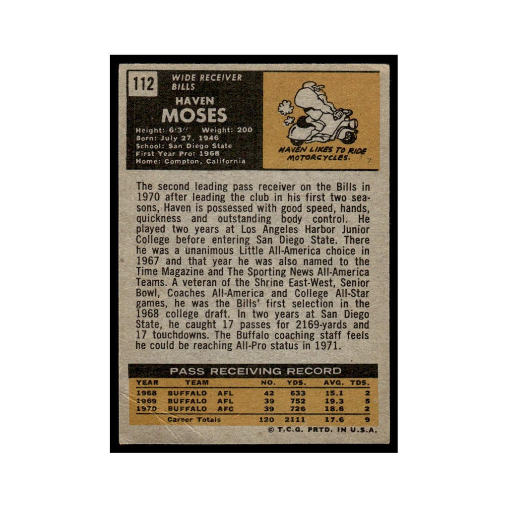 1971 Topps (Damaged) Haven Moses Bills #112