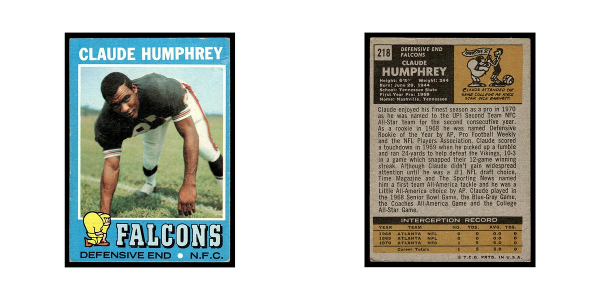 1971 Topps (Damaged) Claude Humphrey Falcons #218