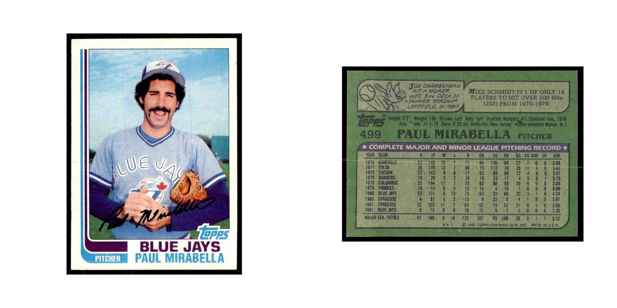 1982 Topps Paul Mirabella Baseball Cards #499