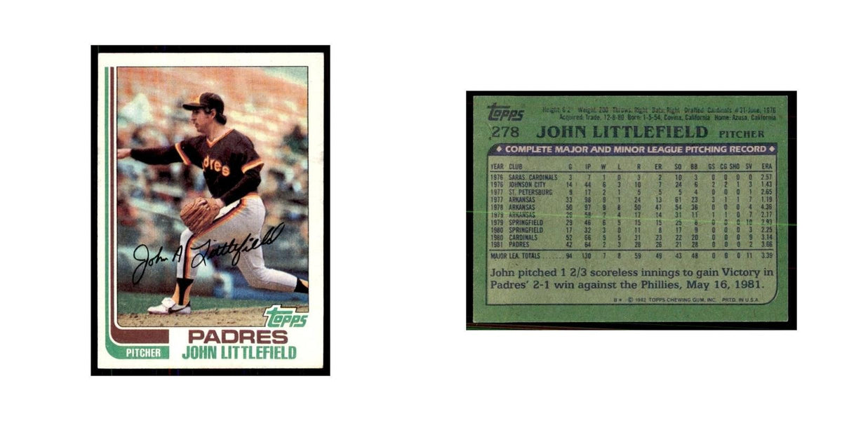 1982 Topps John Littlefield Baseball Cards #278