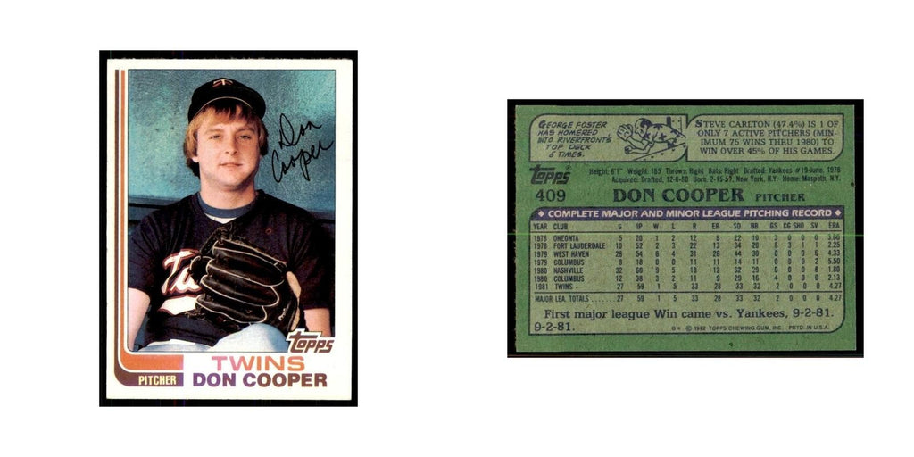 1982 Topps Don Cooper Baseball Cards #409