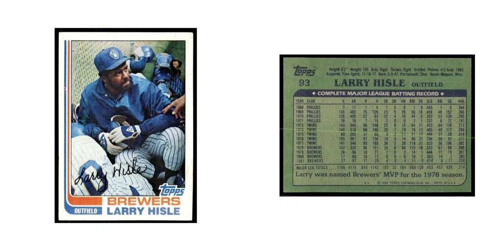 1982 Topps Larry Hisle Baseball Cards #93