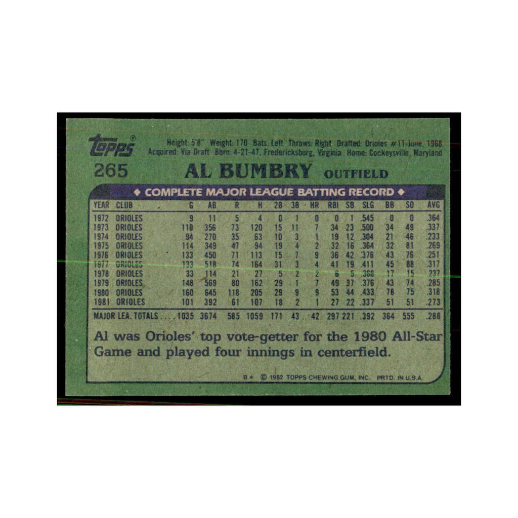 1982 Topps Al Bumbry Baseball Cards #265