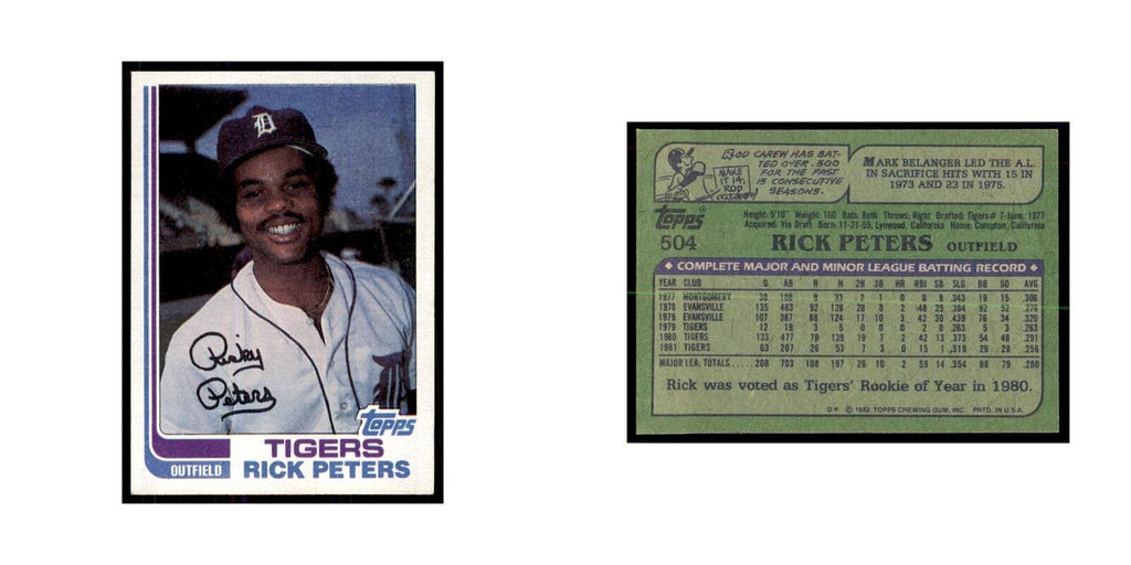 1982 Topps Rick Peters Baseball Cards #504