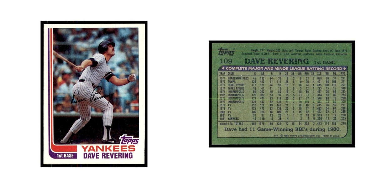 1982 Topps Dave Revering Baseball Cards #109