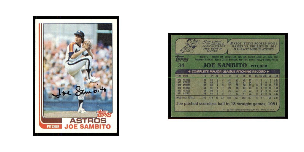 1982 Topps Joe Sambito Baseball Cards #34