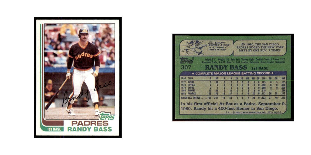 1982 Topps Randy Bass Baseball Cards #307