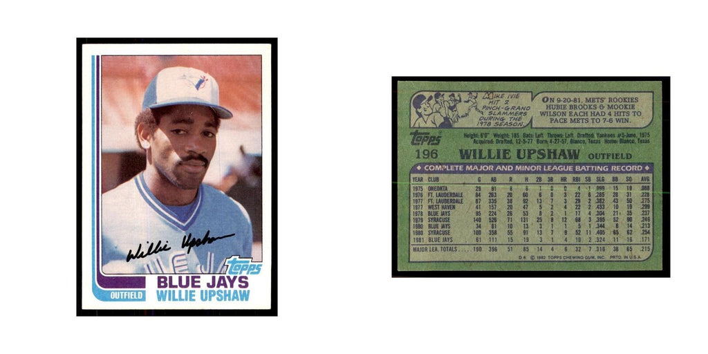 1982 Topps Willie Upshaw Baseball Cards #196