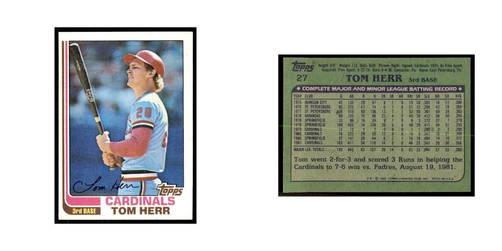 1982 Topps Tom Herr Baseball Cards #27
