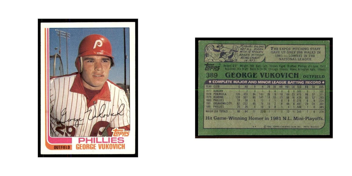 1982 Topps George Vukovich Baseball Cards #389