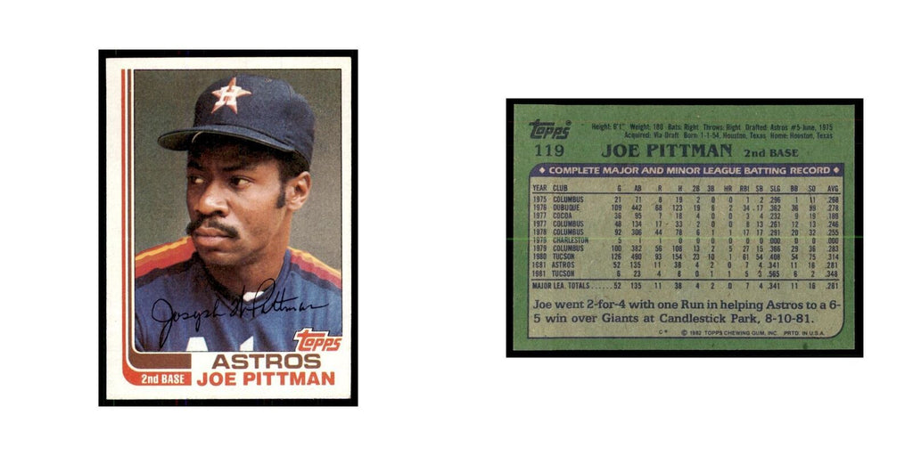 1982 Topps Joe Pittman Baseball Cards #119