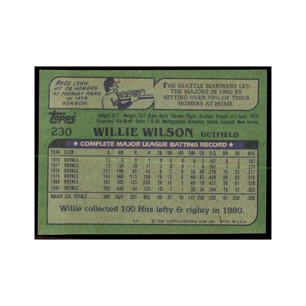 1982 Topps Willie Wilson Baseball Cards #230