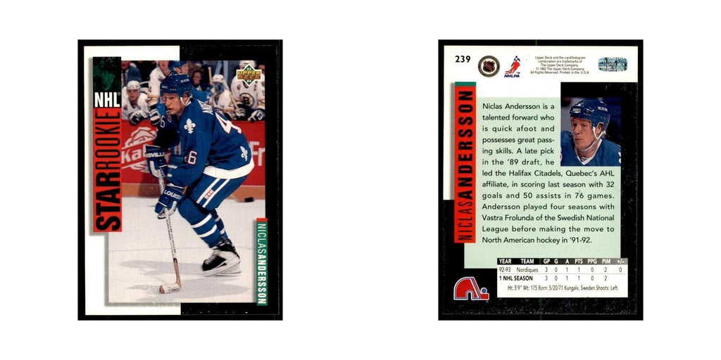 1993 Upper Deck Niklas Andersson Hockey Cards #239