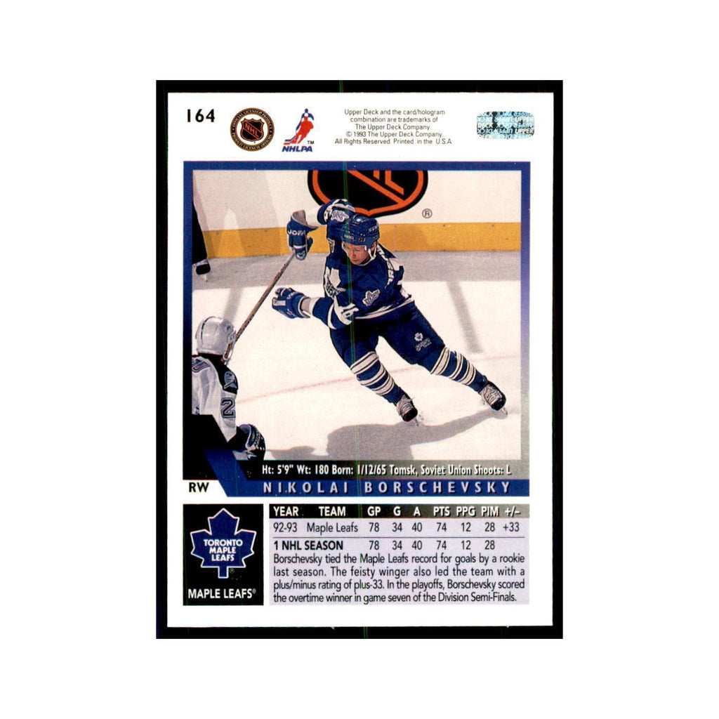 1993 Upper Deck Nikolai Borschevsky Hockey Cards #164
