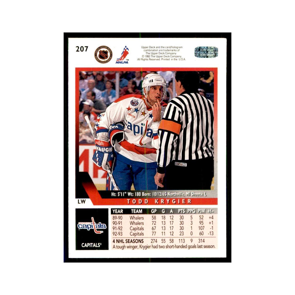 1993 Upper Deck Todd Krygier Hockey Cards #207