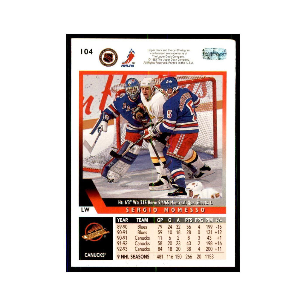 1993 Upper Deck Sergio Momesso Hockey Cards #104