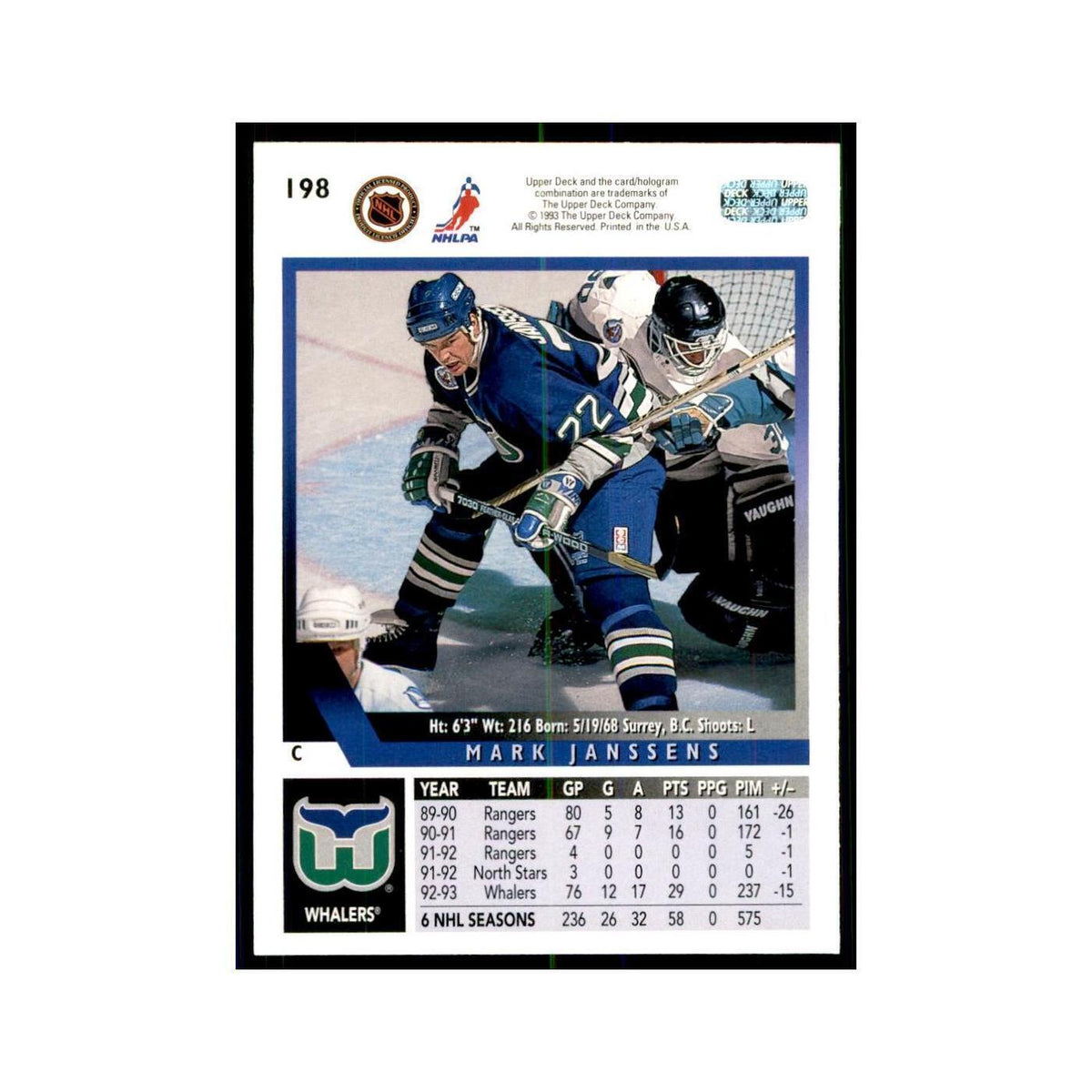 1993 Upper Deck Mark Janssens Hockey Cards #198