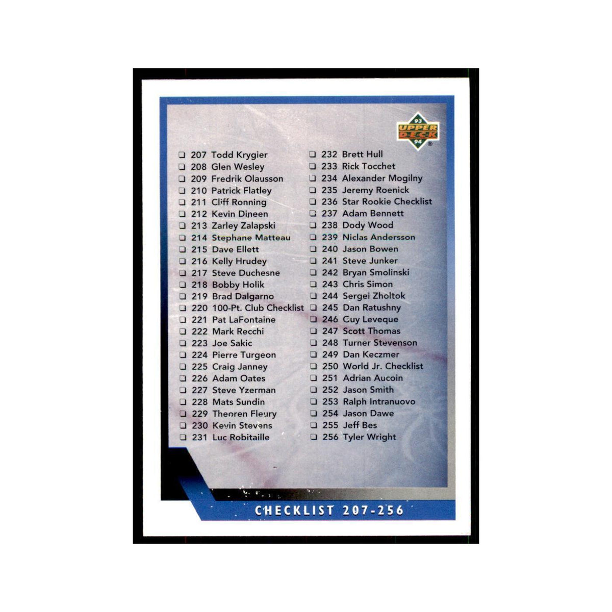 1993 Upper Deck Checklist 207-310 Hockey Cards #310