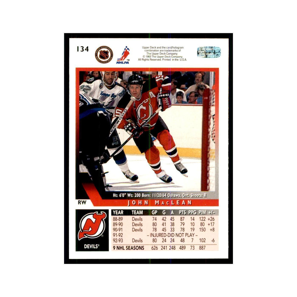 1993 Upper Deck John MacLean Hockey Cards #134