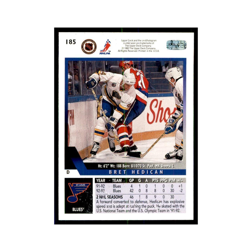 1993 Upper Deck Bret Hedican Hockey Cards #185