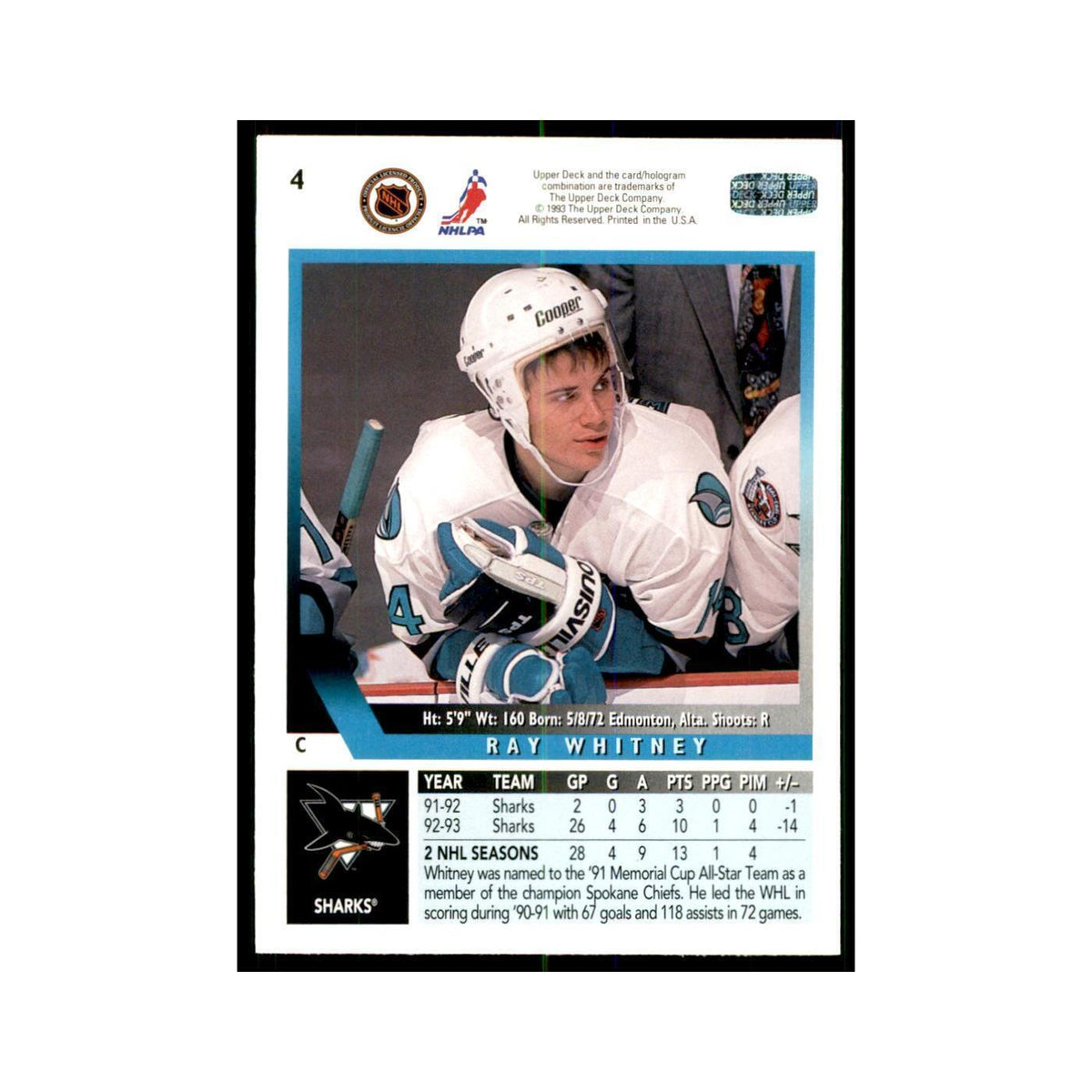 1993 Upper Deck Ray Whitney Hockey Cards #4