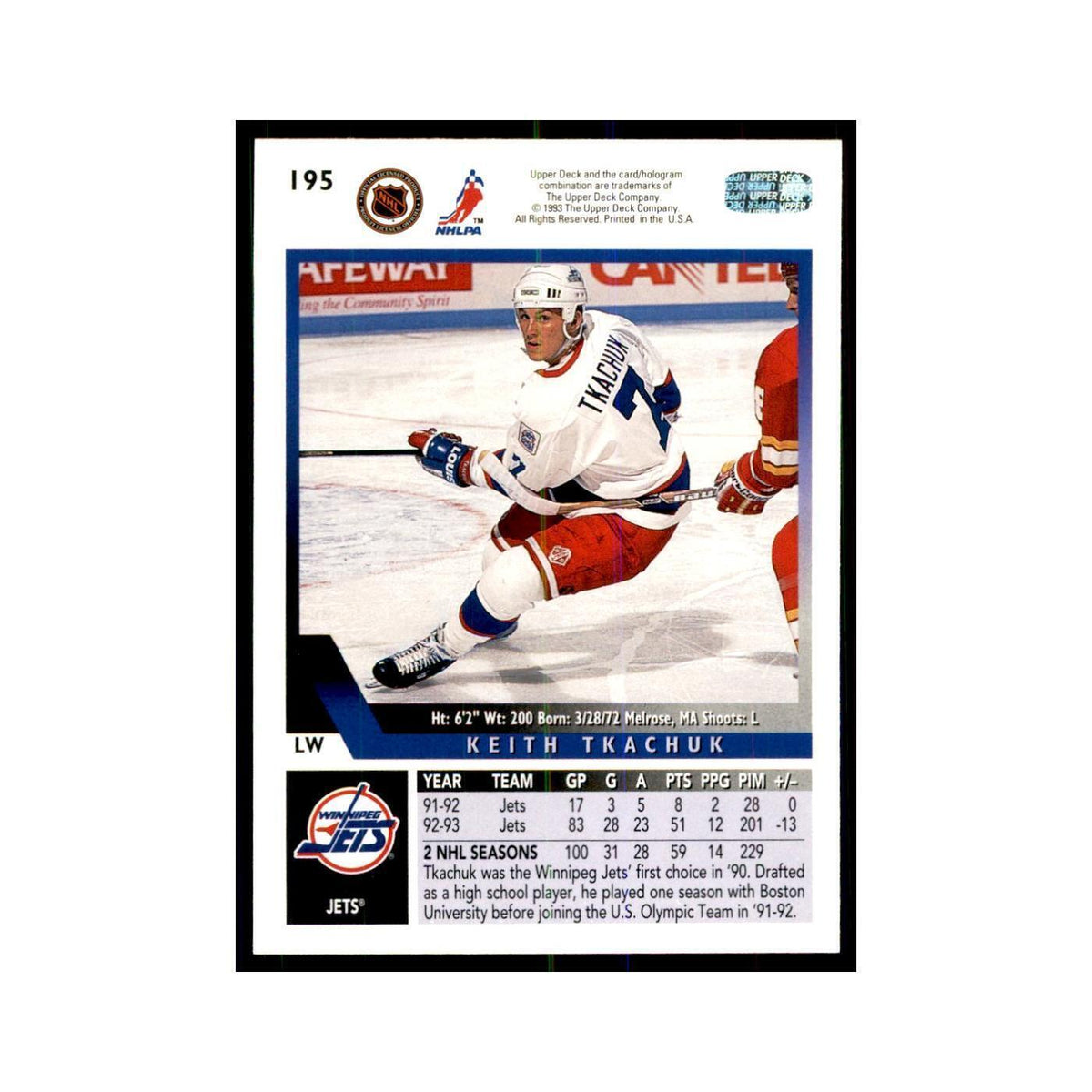 1993 Upper Deck Keith Tkachuk Hockey Cards #195