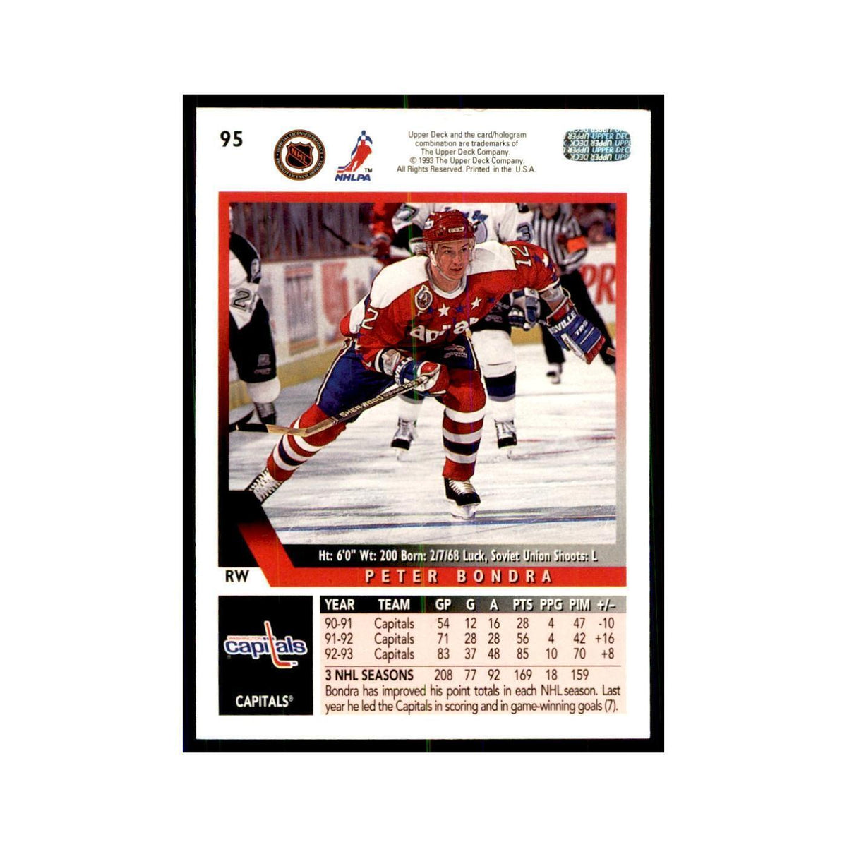 1993 Upper Deck Peter Bondra Hockey Cards #95