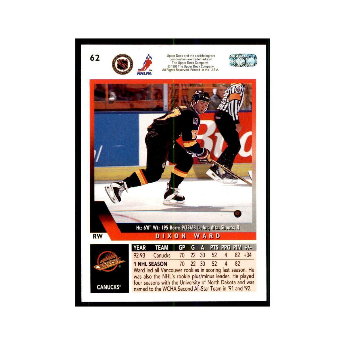1993 Upper Deck Dixon Ward Hockey Cards #62