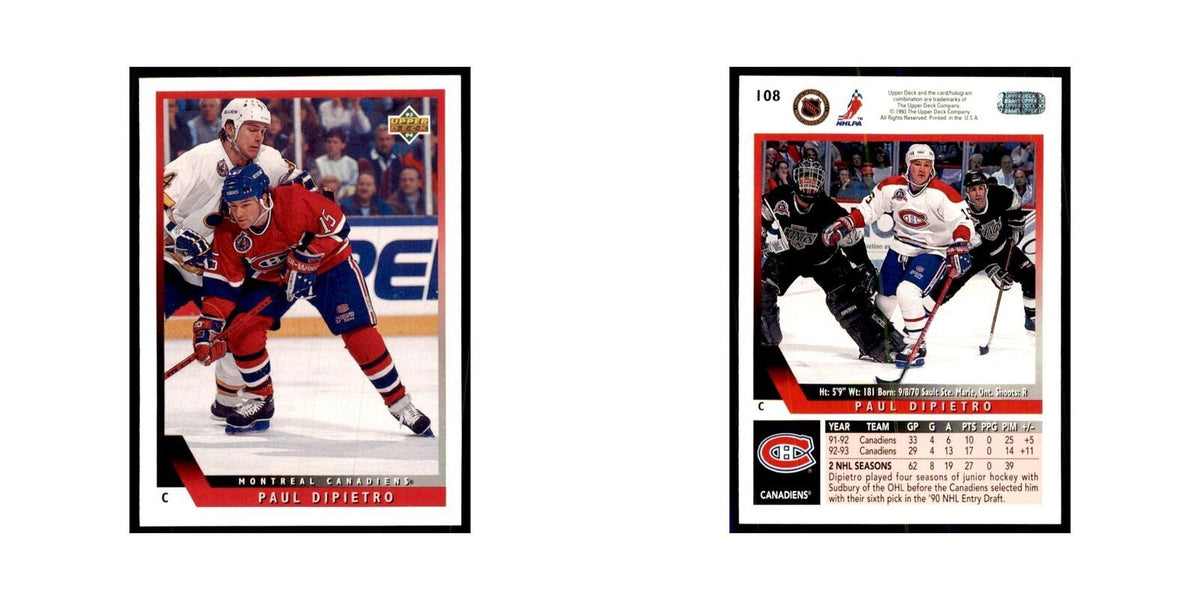 1993 Upper Deck Paul DiPietro Hockey Cards #108