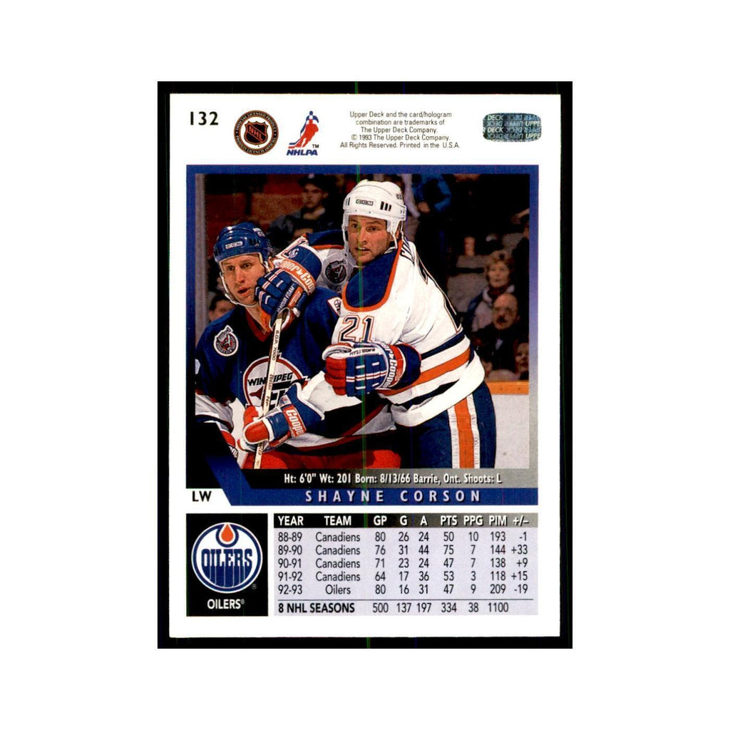 1993 Upper Deck Shayne Corson Hockey Cards #132