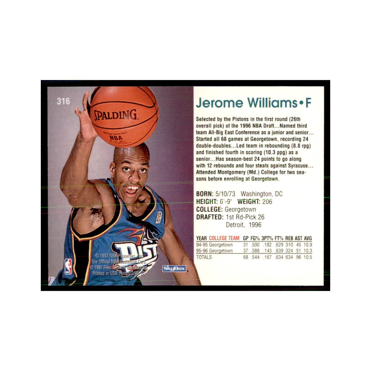 Jerome Williams Rookie 1996 NBA Hoops #316 Basketball Cards Basketball Card NM