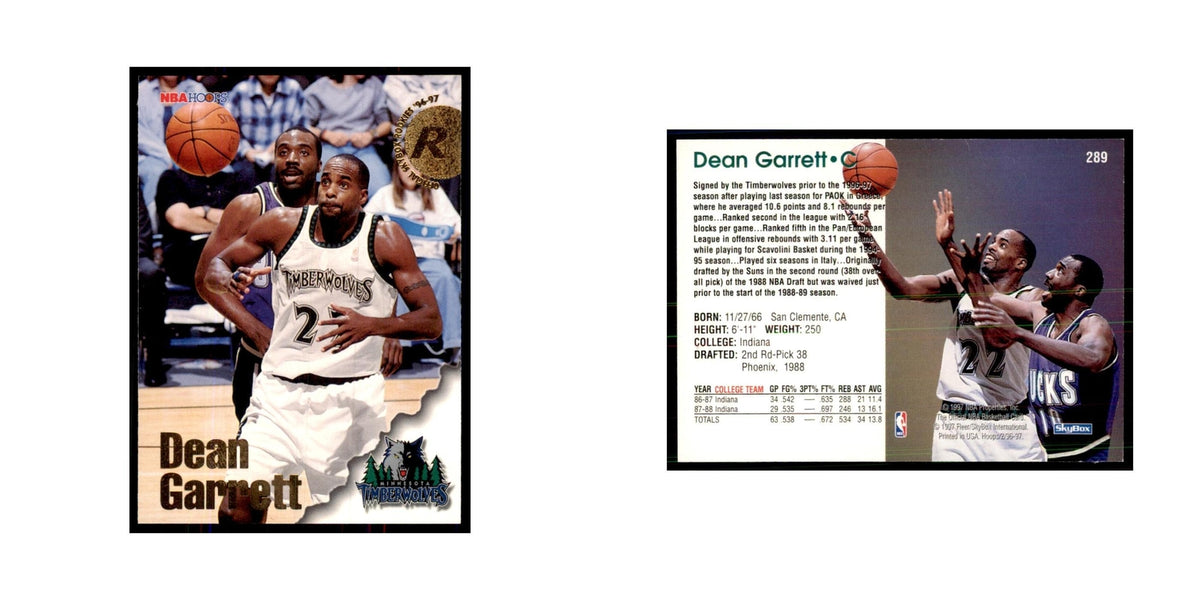 Dean Garrett Rookie 1996 NBA Hoops #289 Basketball Cards Basketball Card NM