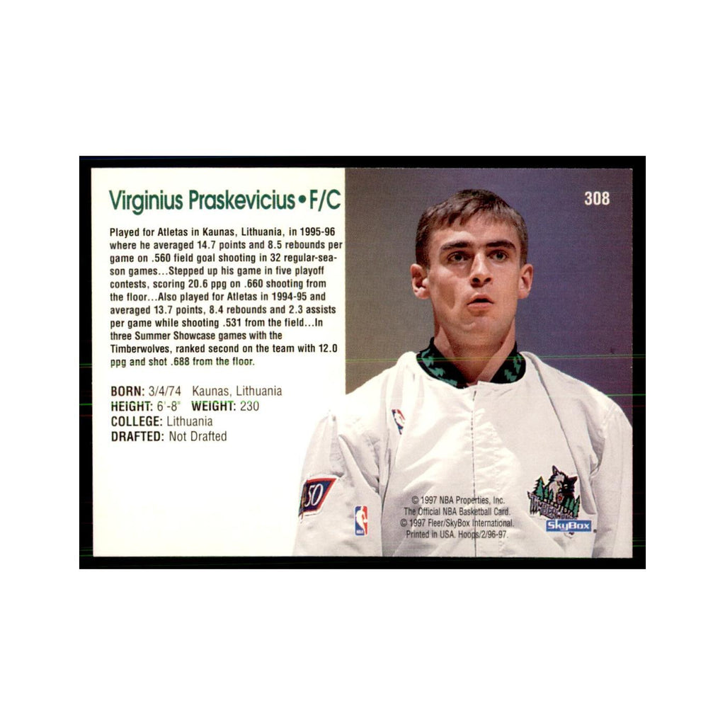 Virginius Praskevicius Rookie 1996 NBA Hoops #308 Basketball Cards NM